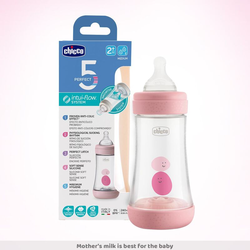 Perfect 5 Feeding Bottle 240ml Pink - Medium Flow image number 1